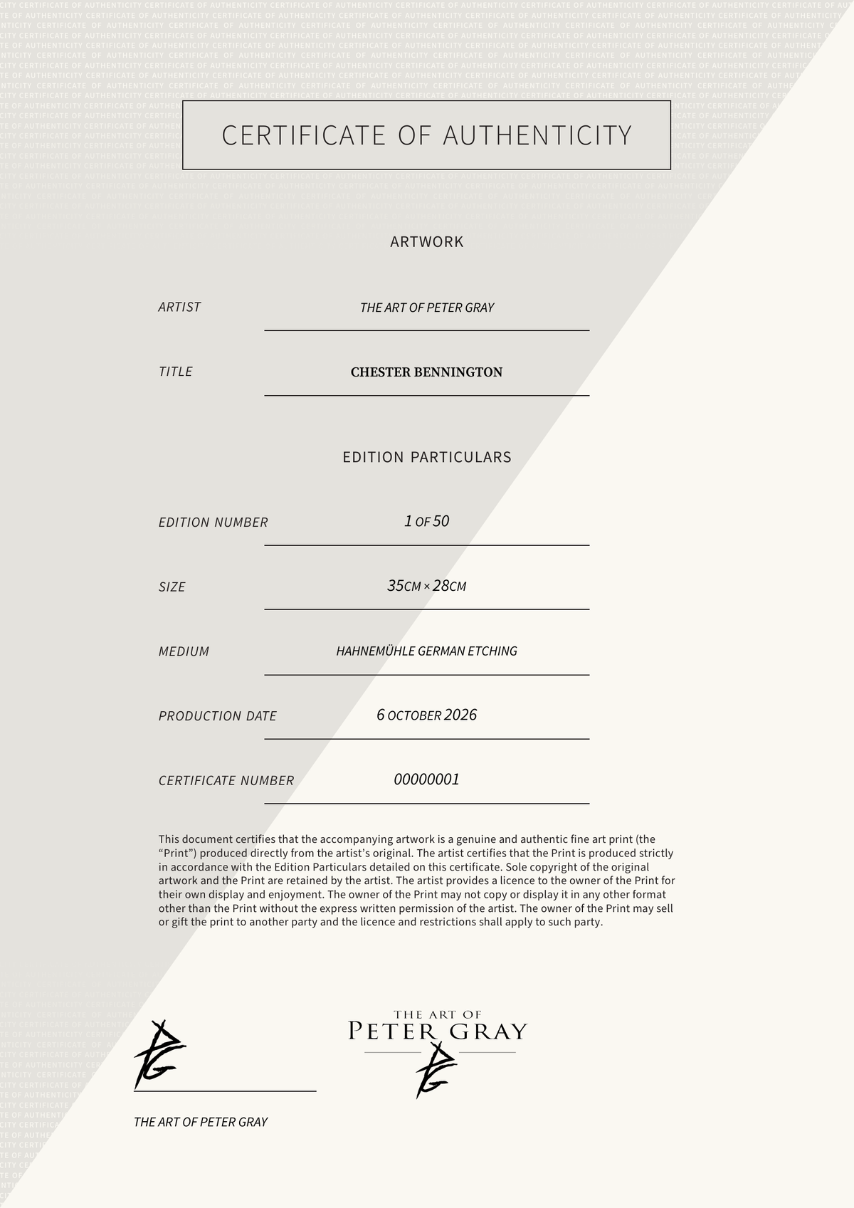 Chester Bennington — Certificate of Authenticity