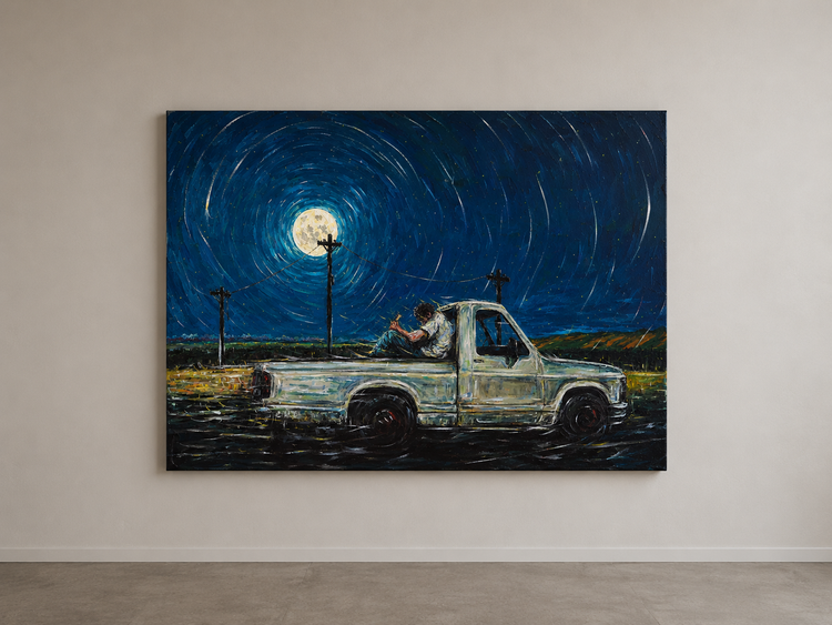 original painting featuring a american truck by Northern Irish artist Peter Gray.
