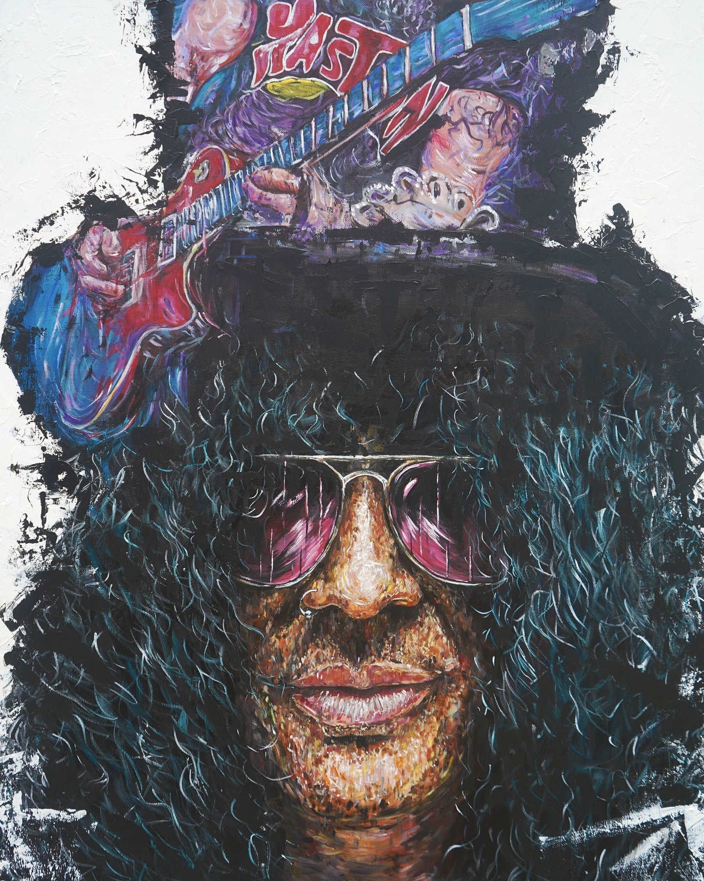 Original acrylic painting of Guns n Roses musician Slash by Northern Ireland based artist Peter Gray