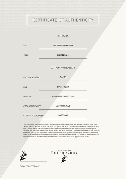 Formula 1 — Certificate of Authenticity