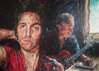 original portrait painting of musican Bruce Springsteen by  Northern Irish artist Peter Gray.