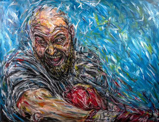Original painting of boxer Tyson fury by northern Irish artist Peter Gray